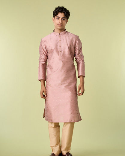 Diwas Men Elegant Peach Silk Kurta Pajama Set