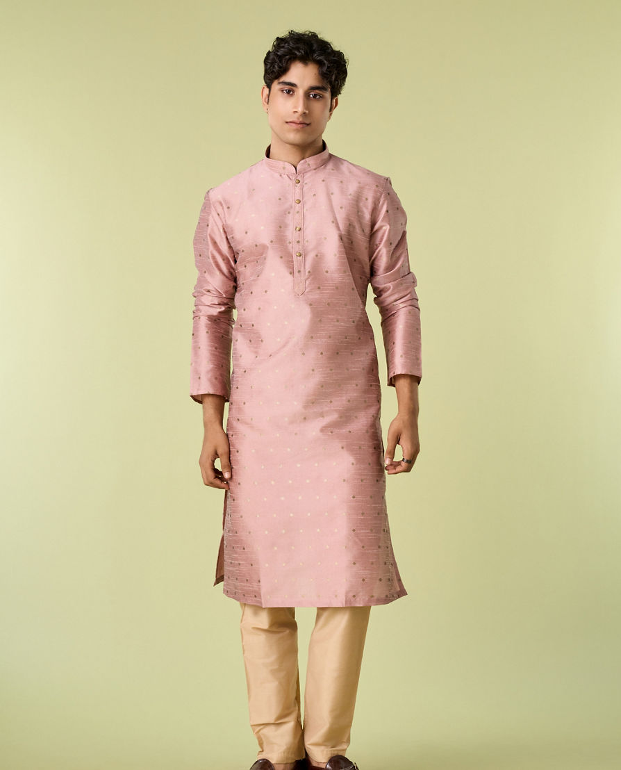 Diwas Men Elegant Peach Silk Kurta Pajama Set