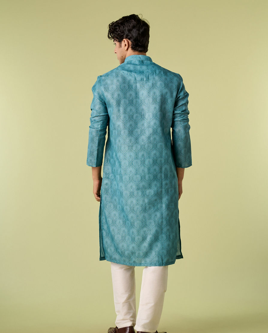 Diwas Men Aqua Green Elegance Kurta Pajama
