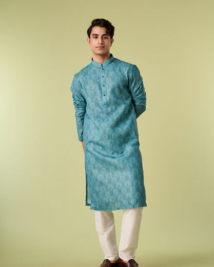Diwas Men Aqua Green Elegance Kurta Pajama