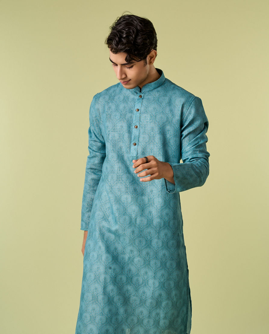 Diwas Men Aqua Green Elegance Kurta Pajama