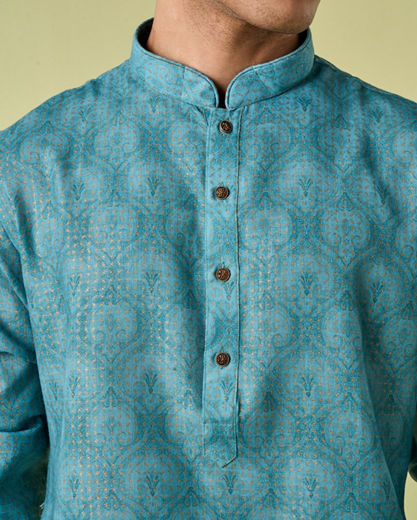 Diwas Men Aqua Green Elegance Kurta Pajama