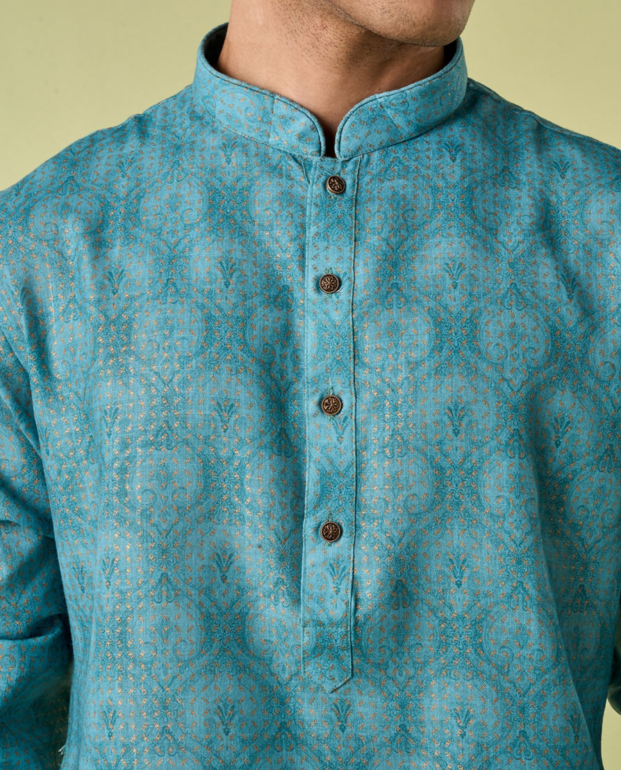 Diwas Men Aqua Green Elegance Kurta Pajama