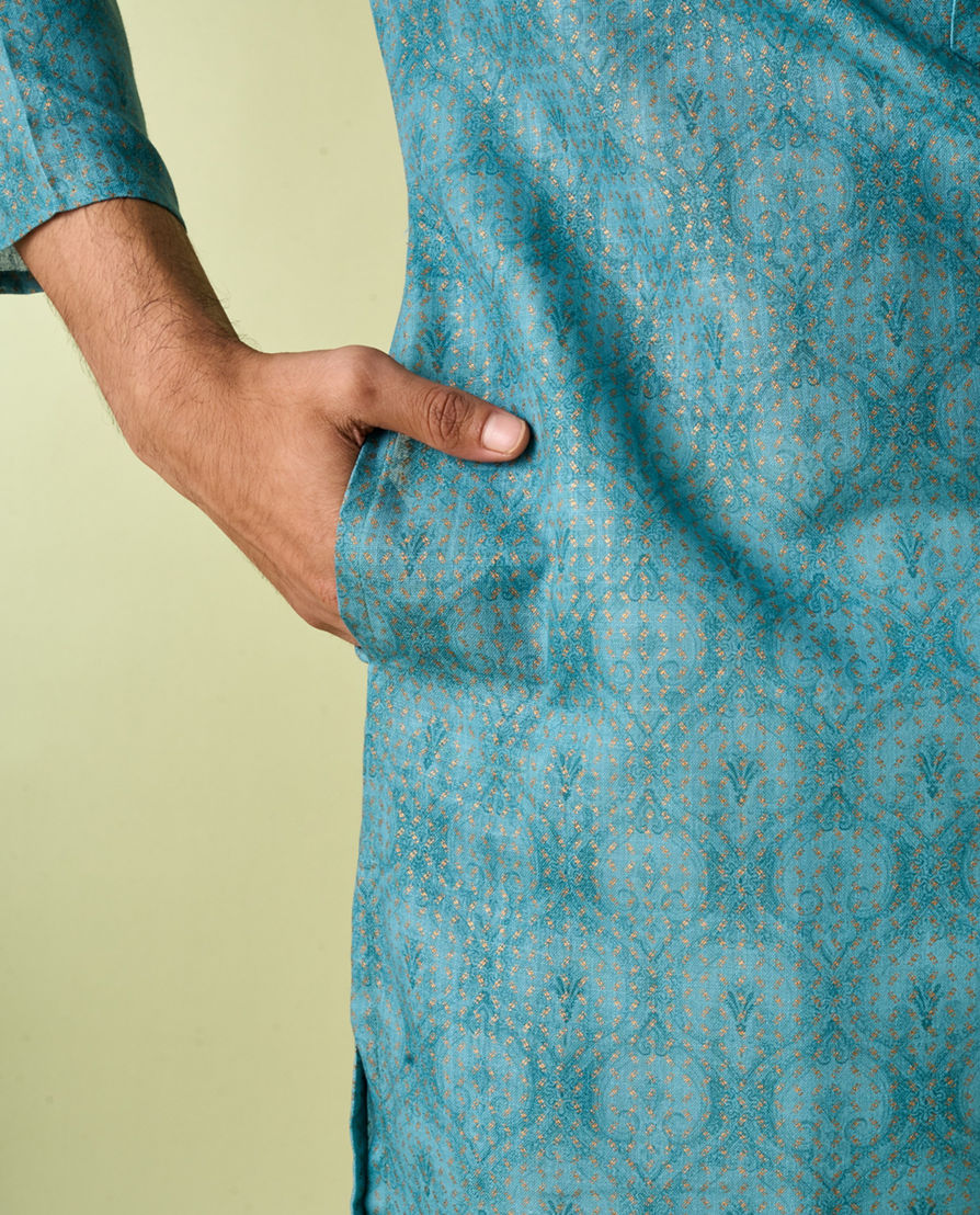 Diwas Men Aqua Green Elegance Kurta Pajama