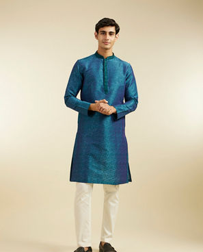 Diwas Men Teal Green Bel Embroidered Kurta Pajama with Sequin Work
