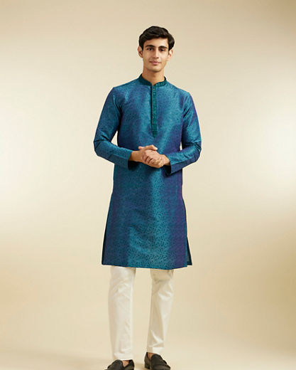 Diwas Men Teal Green Bel Embroidered Kurta Pajama with Sequin Work