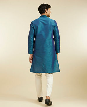 Diwas Men Teal Green Bel Embroidered Kurta Pajama with Sequin Work