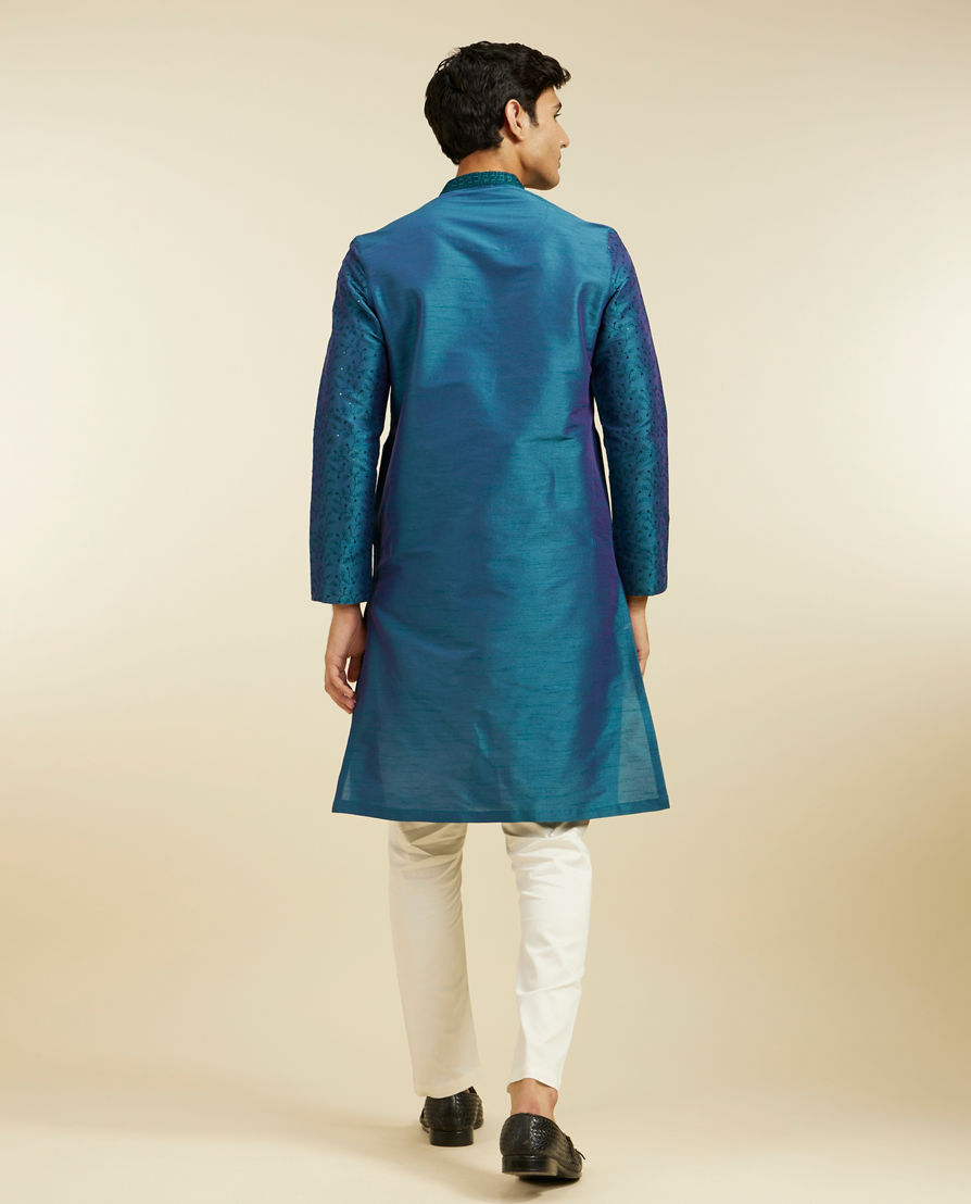 Diwas Men Teal Green Bel Embroidered Kurta Pajama with Sequin Work