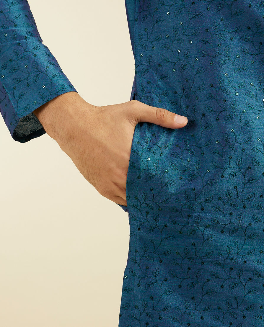 Diwas Men Teal Green Bel Embroidered Kurta Pajama with Sequin Work