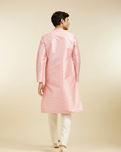 Diwas Men Bubblegum Pink Kurta Pajama with Shankh Motifs and Rhinestones