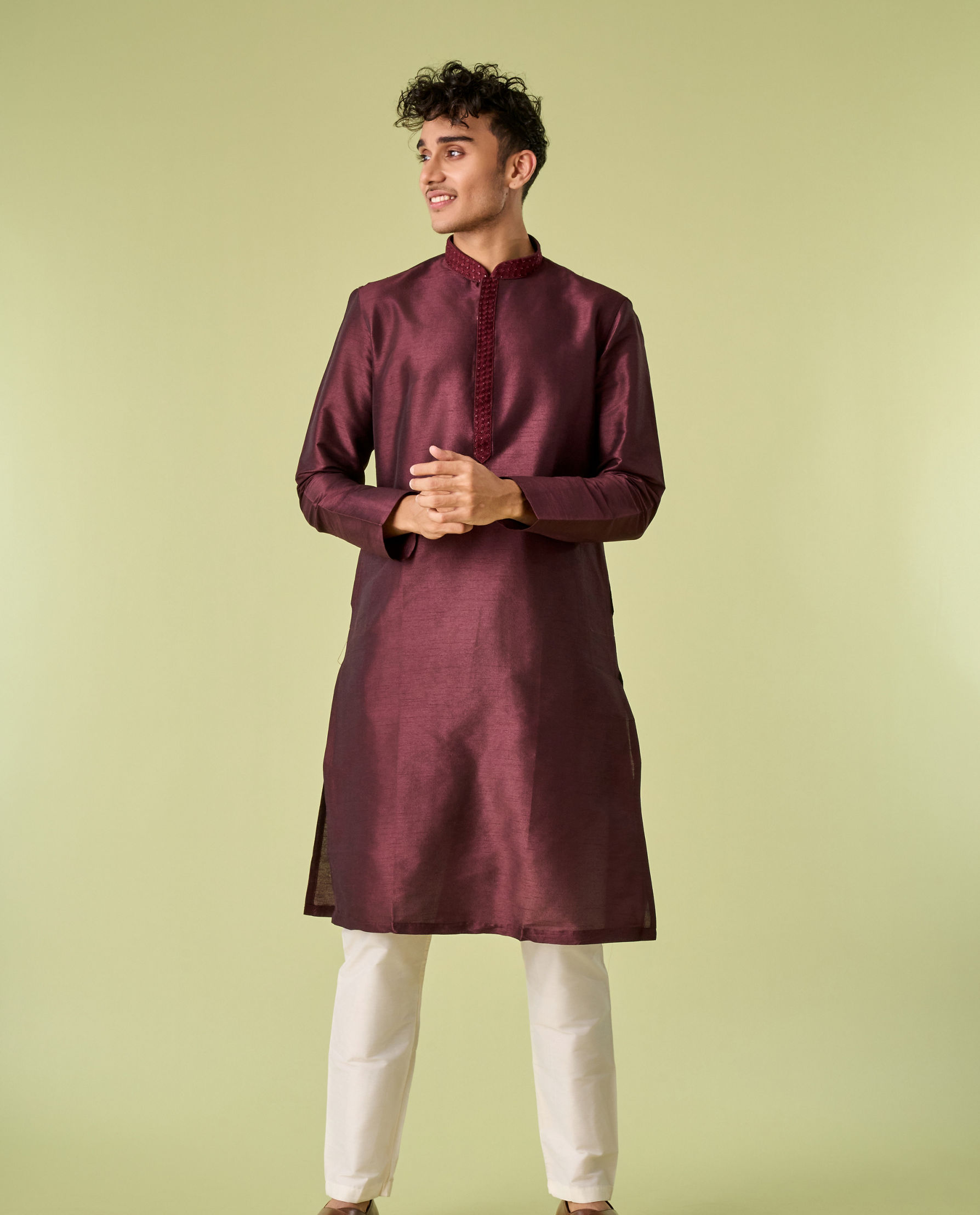 Diwas Men Wine Elegance Kurta Pyjama