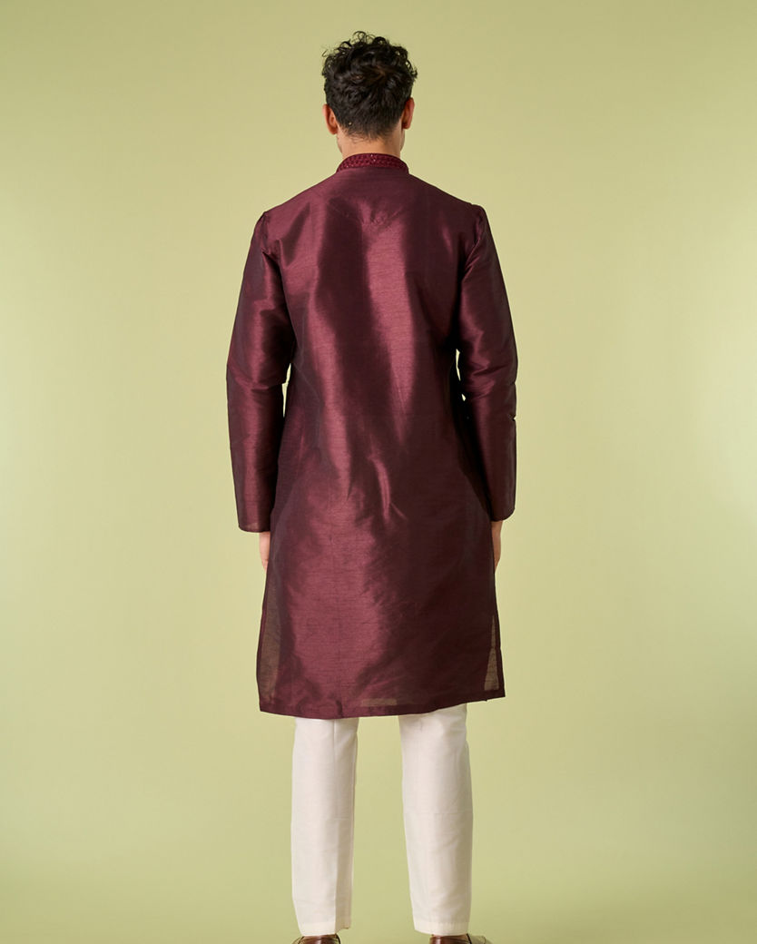 Diwas Men Wine Elegance Kurta Pyjama
