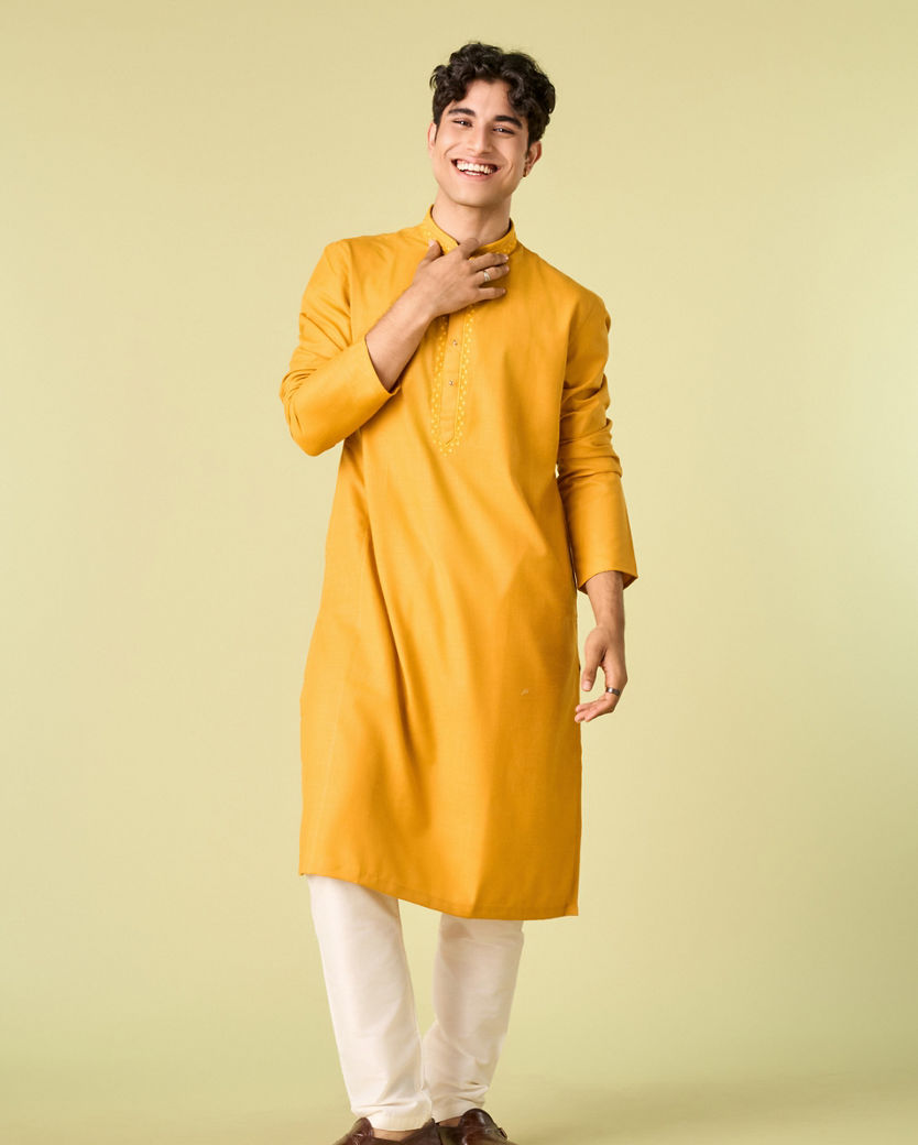 Diwas Men Mustard Mosaic Kurta Pajama