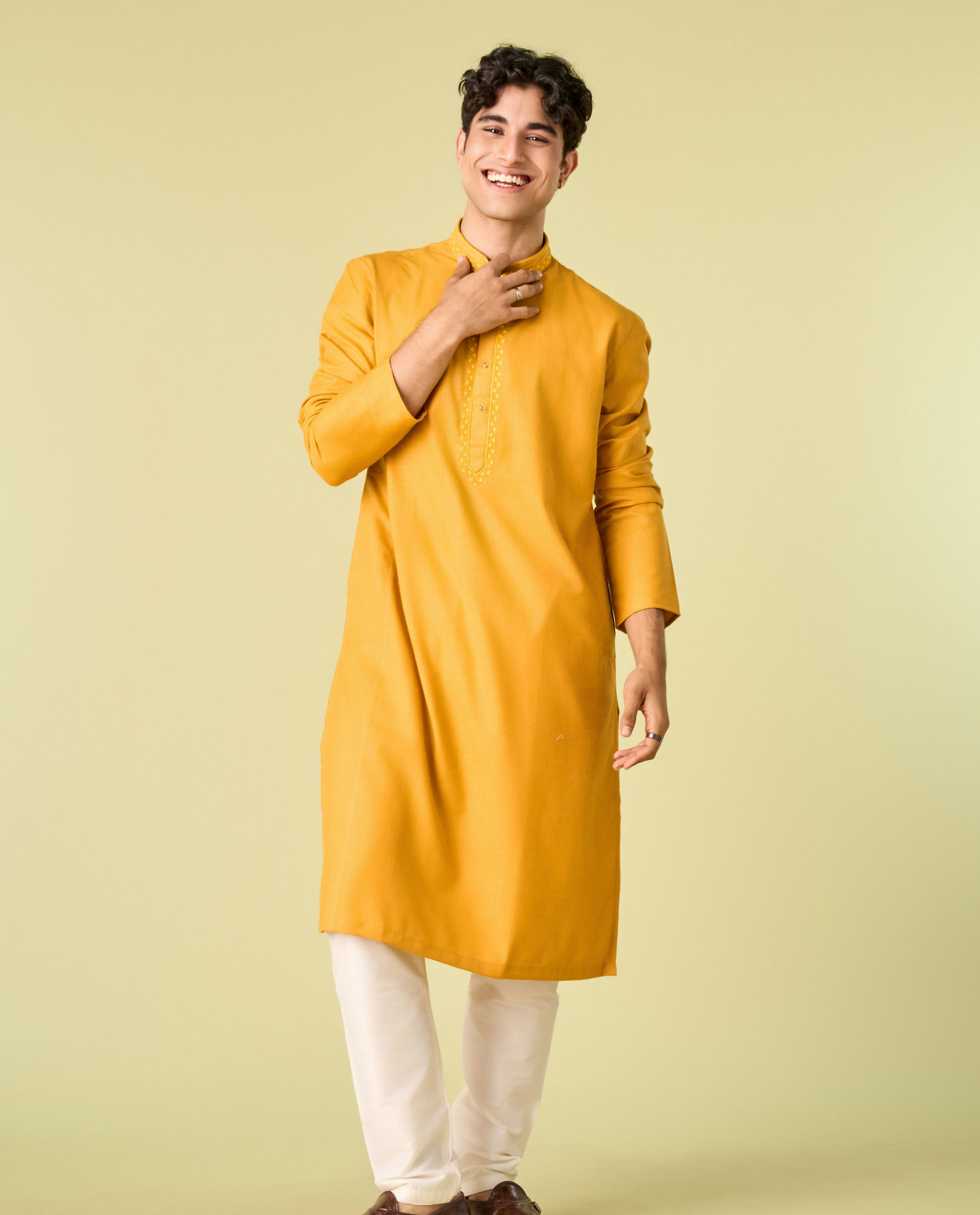 Diwas Men Mustard Mosaic Kurta Pajama