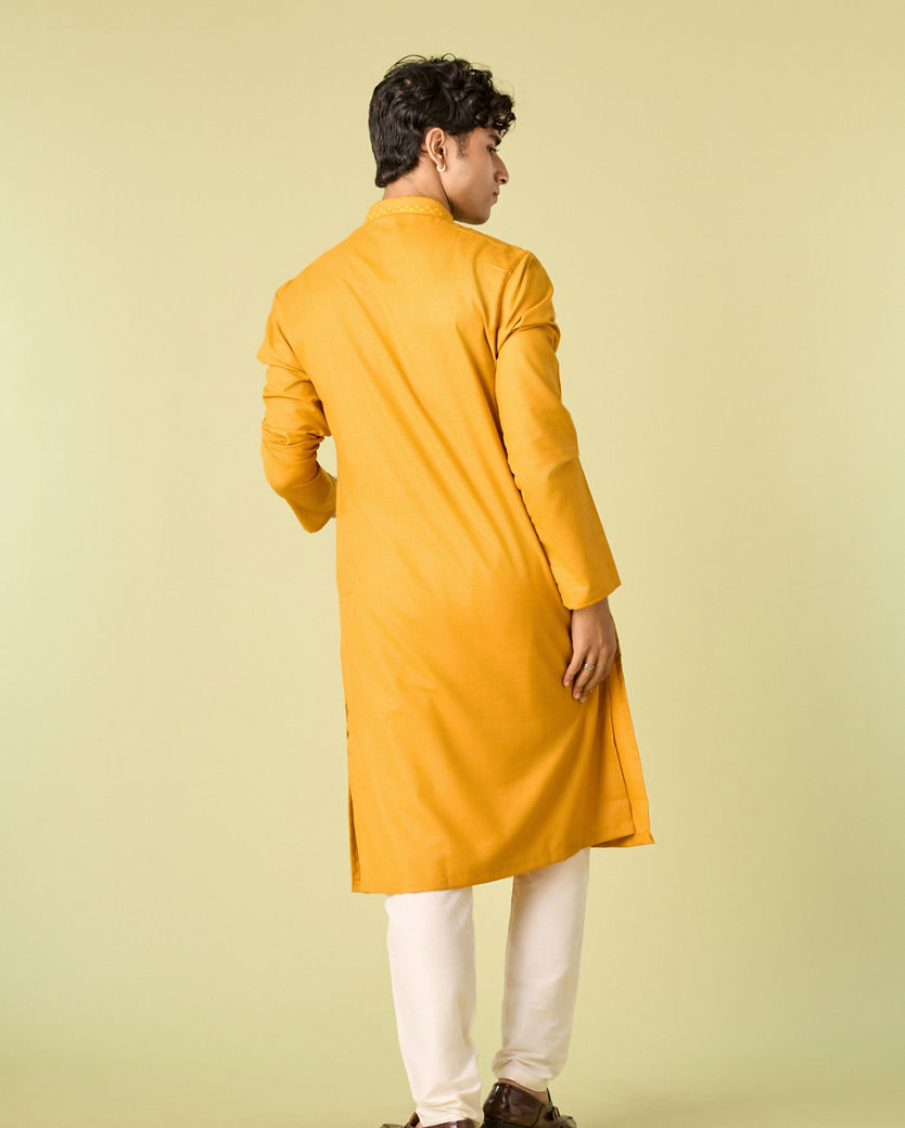 Diwas Men Mustard Mosaic Kurta Pajama