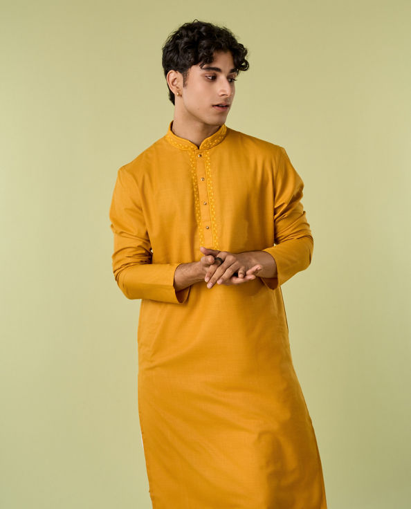 Diwas Men Mustard Mosaic Kurta Pajama