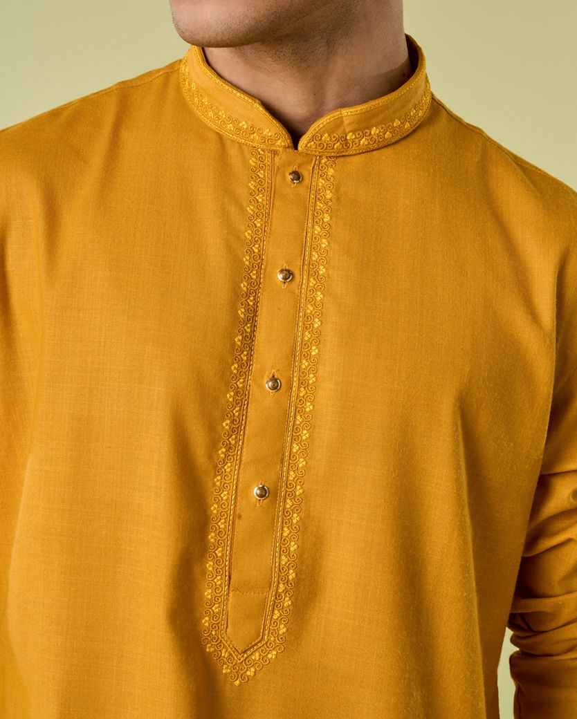 Diwas Men Mustard Mosaic Kurta Pajama