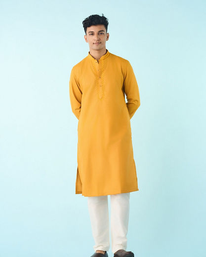 Diwas Men Mustard Mosaic Kurta Pajama