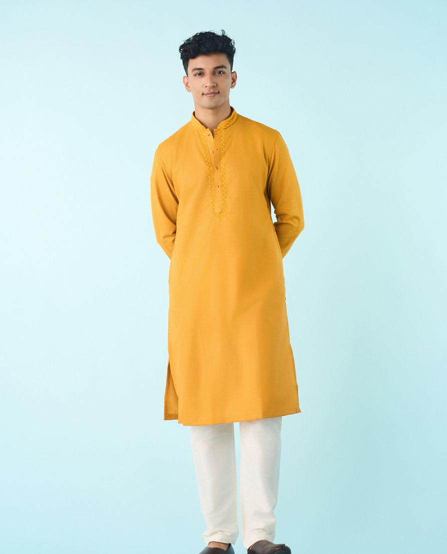 Diwas Men Mustard Mosaic Kurta Pajama