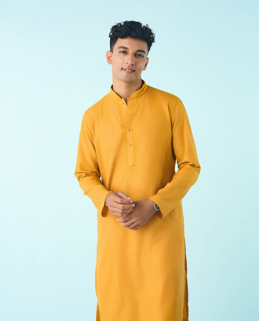 Diwas Men Mustard Mosaic Kurta Pajama