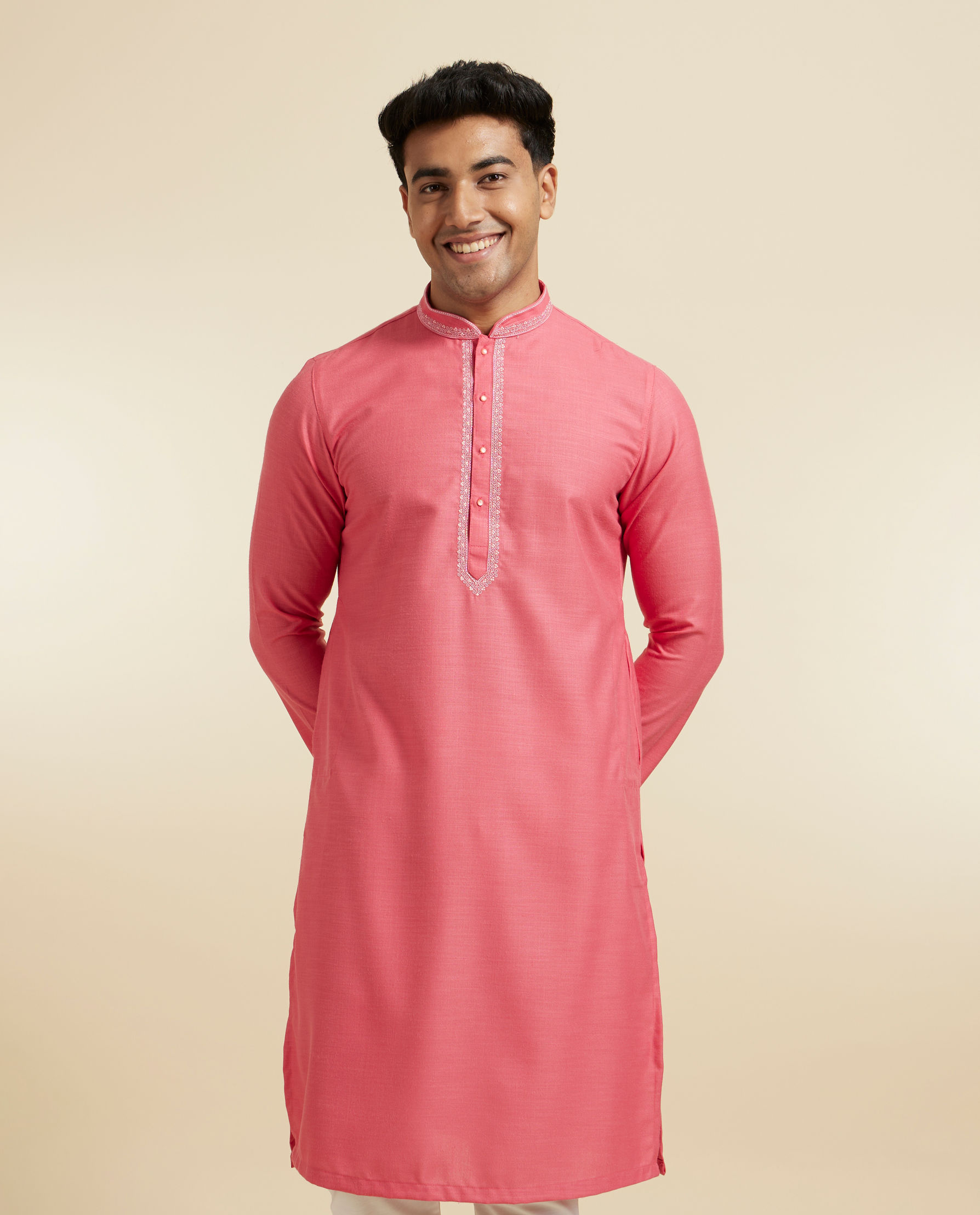 Diwas Men Coral Pink Dazzle Kurta Pajama