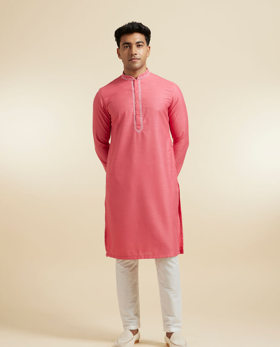 Diwas Men Coral Pink Dazzle Kurta Pajama