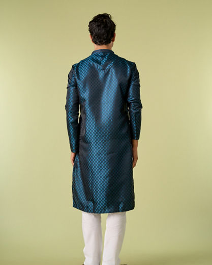 Diwas Men Teal Blue Satin Elegance Kurta Pajama