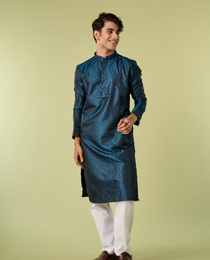 Diwas Men Teal Blue Satin Elegance Kurta Pajama