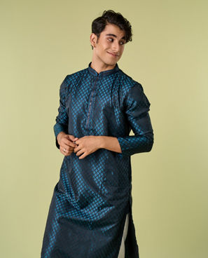 Diwas Men Teal Blue Satin Elegance Kurta Pajama