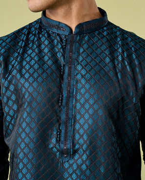 Diwas Men Teal Blue Satin Elegance Kurta Pajama