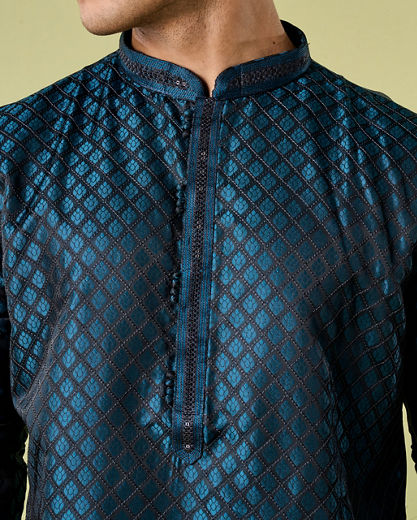 Diwas Men Teal Blue Satin Elegance Kurta Pajama