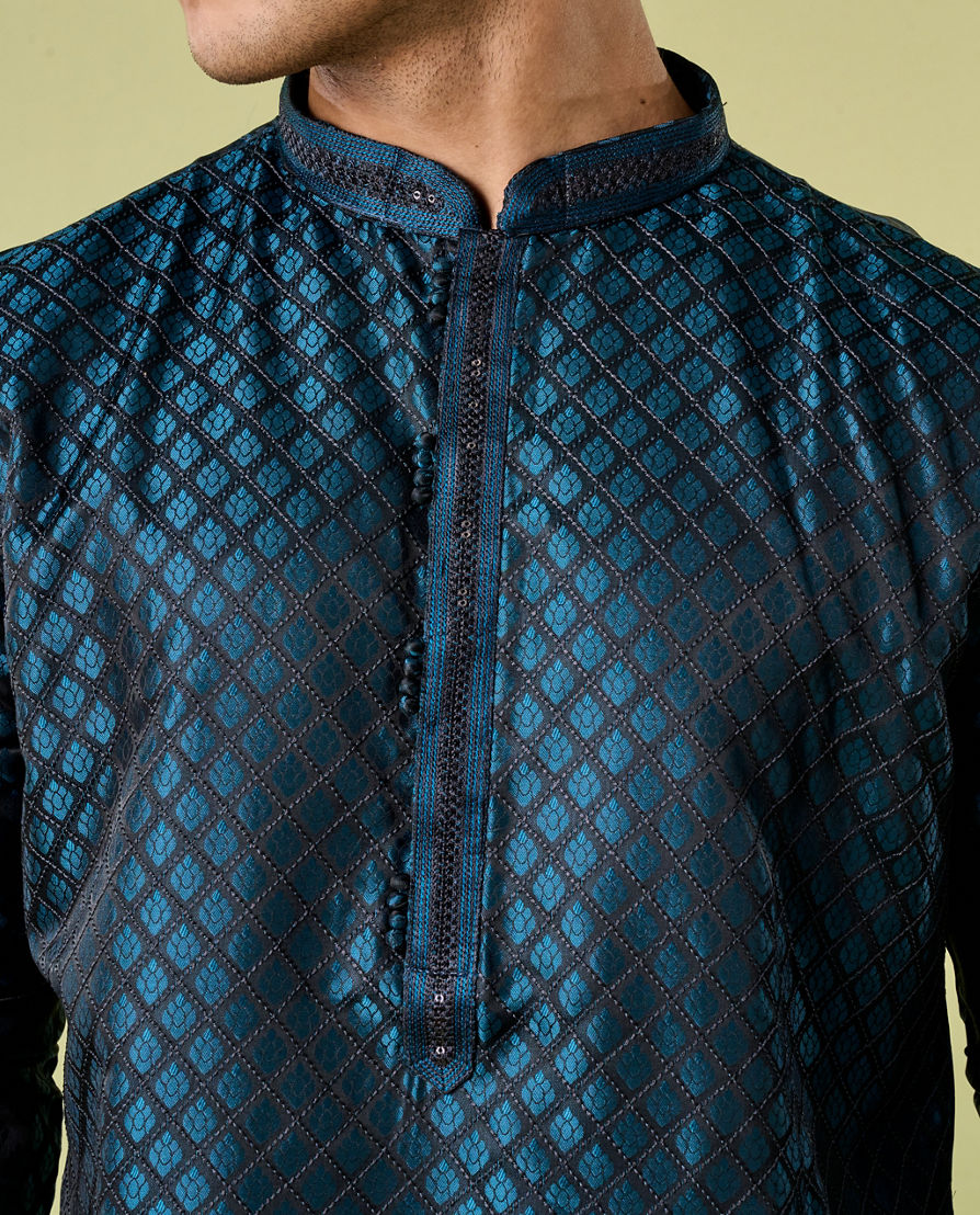 Diwas Men Teal Blue Satin Elegance Kurta Pajama