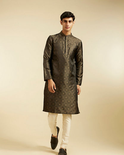 Diwas Men Olive Green Printed Kurta Pajama Set with Imperial Motifs