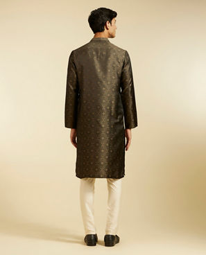 Diwas Men Olive Green Printed Kurta Pajama Set with Imperial Motifs