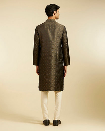 Diwas Men Olive Green Printed Kurta Pajama Set with Imperial Motifs