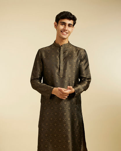 Diwas Men Olive Green Printed Kurta Pajama Set with Imperial Motifs
