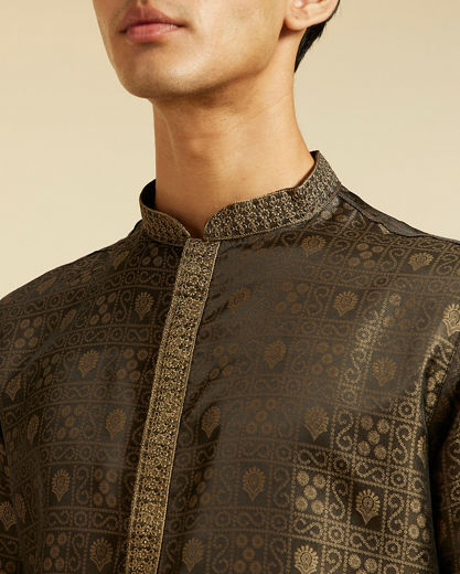 Diwas Men Olive Green Printed Kurta Pajama Set with Imperial Motifs