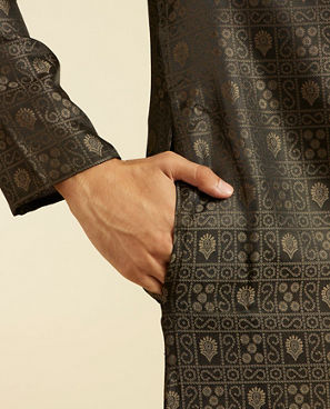 Diwas Men Olive Green Printed Kurta Pajama Set with Imperial Motifs