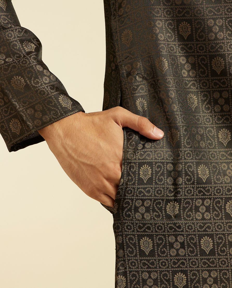 Diwas Men Olive Green Printed Kurta Pajama Set with Imperial Motifs