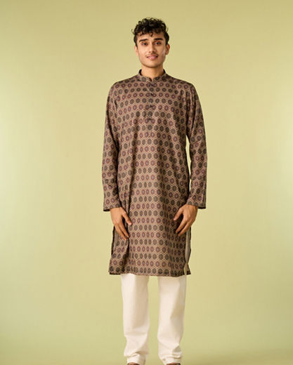 Diwas Men Graceful Olive Green Kurta Pajama
