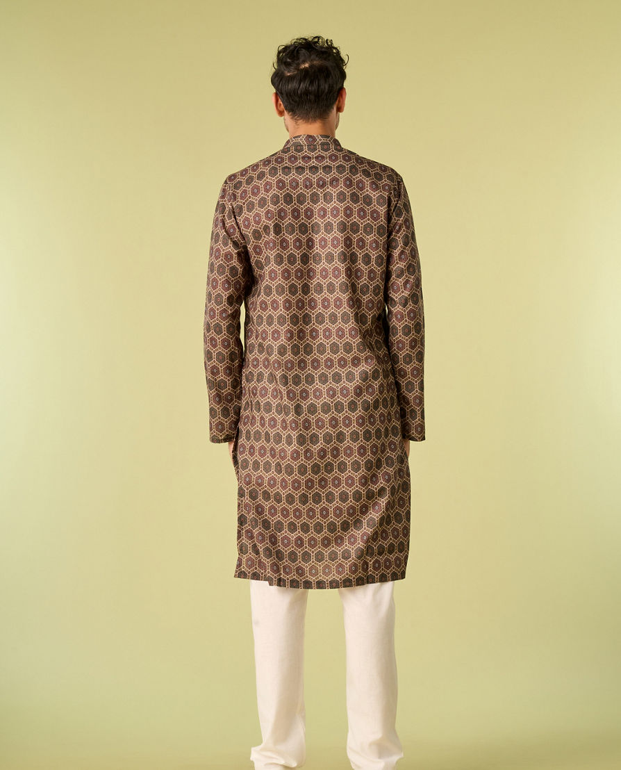 Diwas Men Graceful Olive Green Kurta Pajama