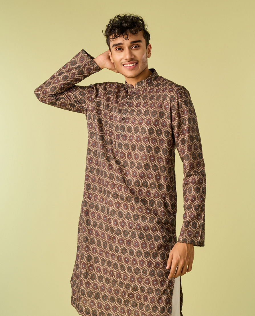Diwas Men Graceful Olive Green Kurta Pajama