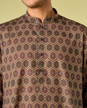 Diwas Men Graceful Olive Green Kurta Pajama