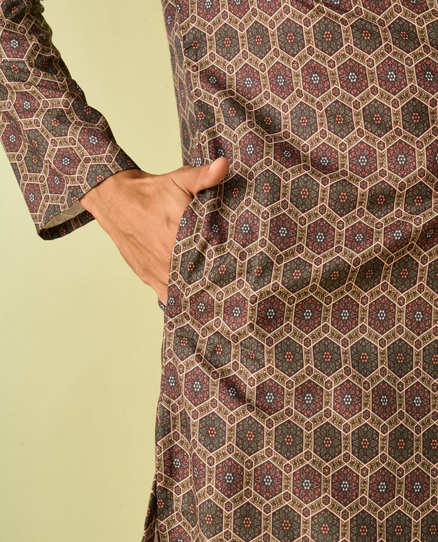 Diwas Men Graceful Olive Green Kurta Pajama