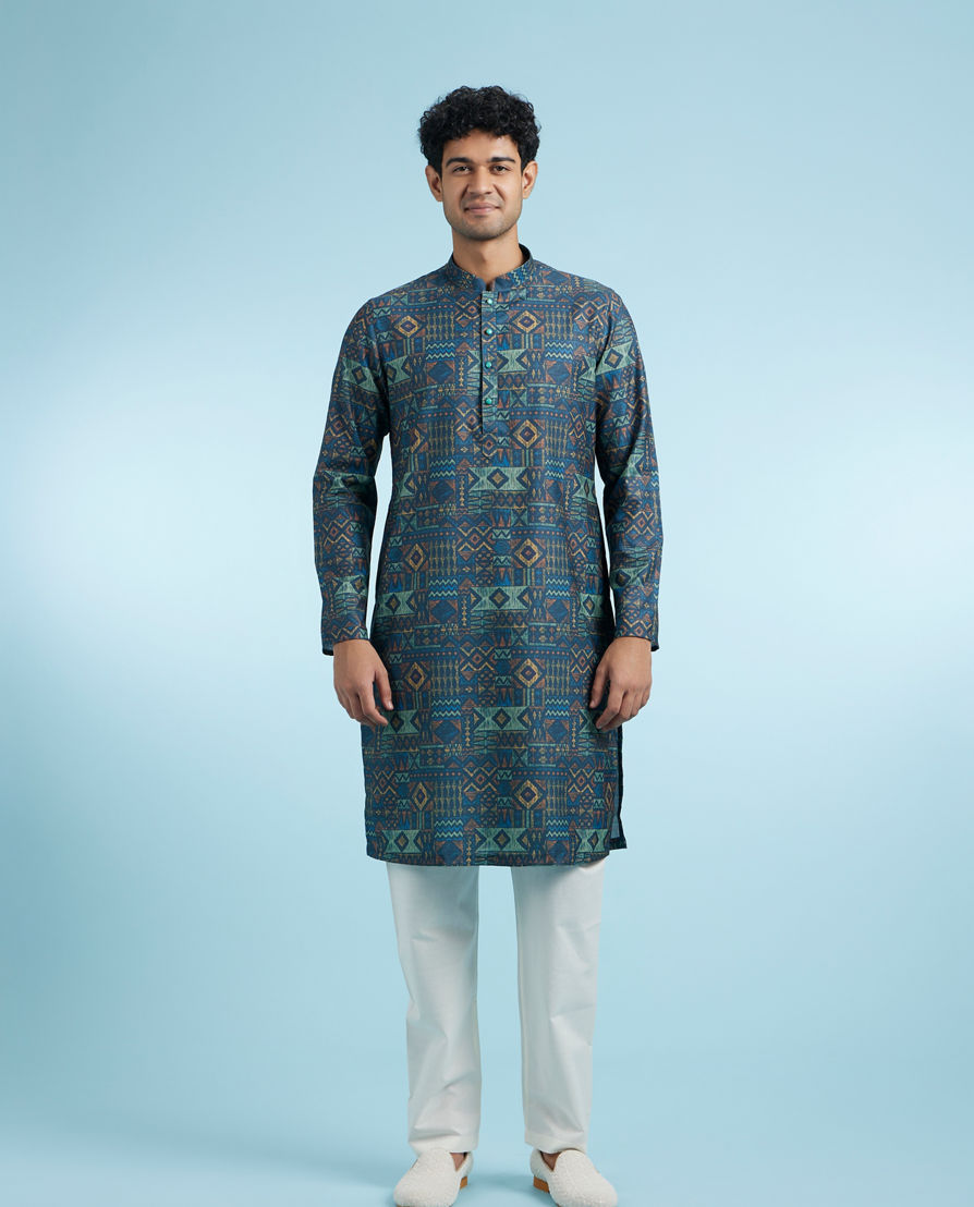 Diwas Men Elegant Teal Blue Kurta Pajama