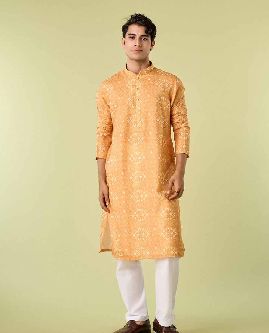 Diwas Men Mustard Yellow Knot Delight Kurta Pajama