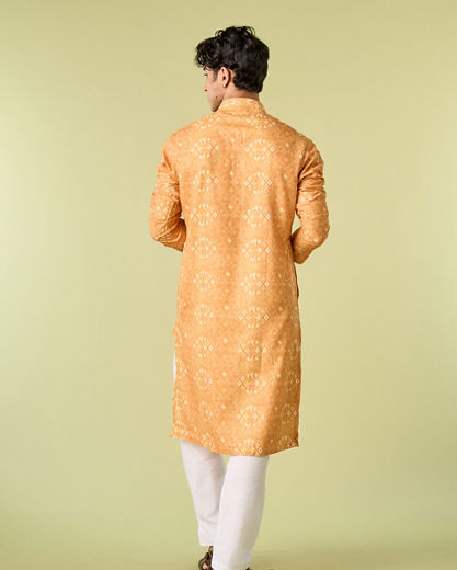 Diwas Men Mustard Yellow Knot Delight Kurta Pajama