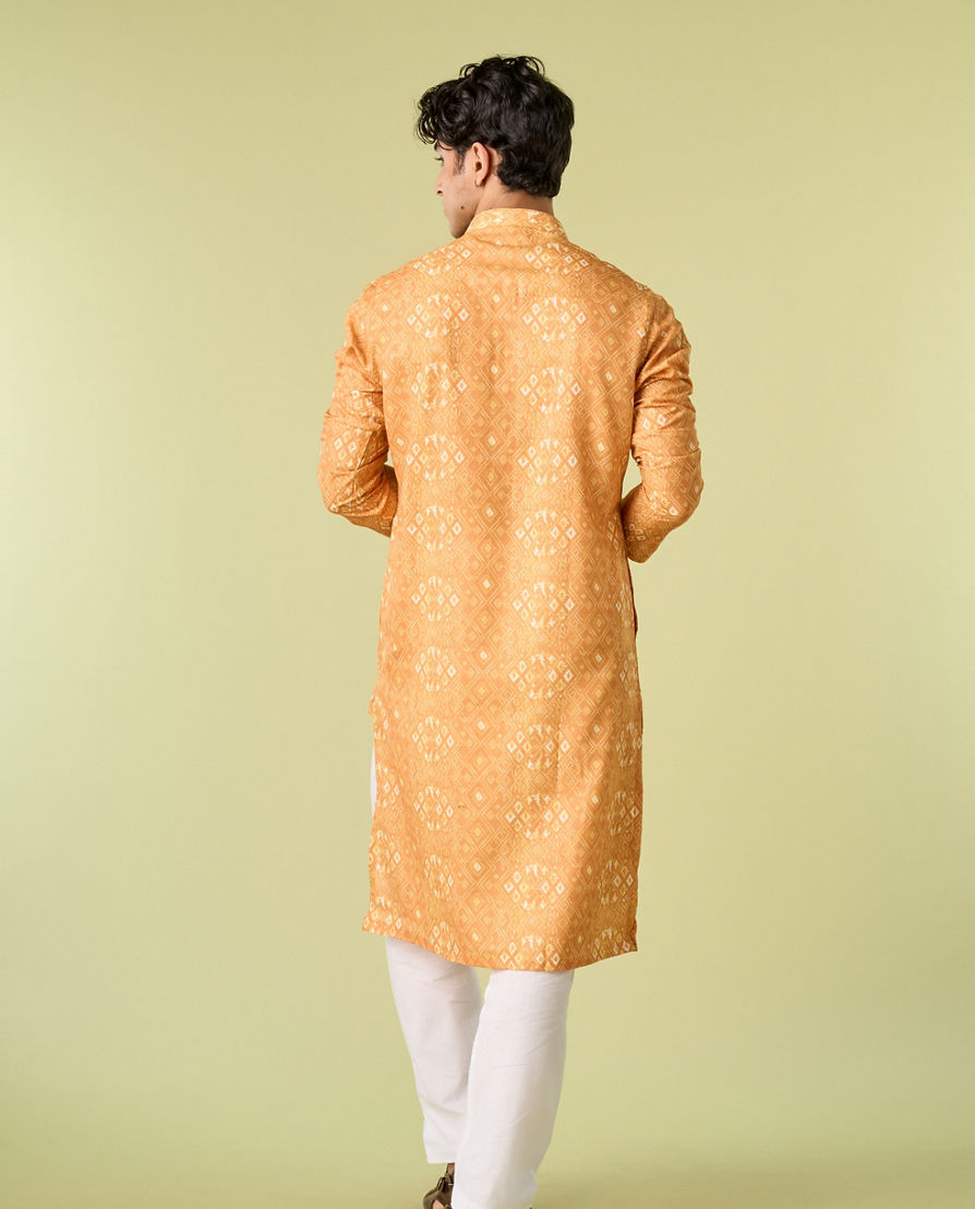 Diwas Men Mustard Yellow Knot Delight Kurta Pajama