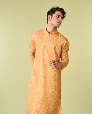 Diwas Men Mustard Yellow Knot Delight Kurta Pajama