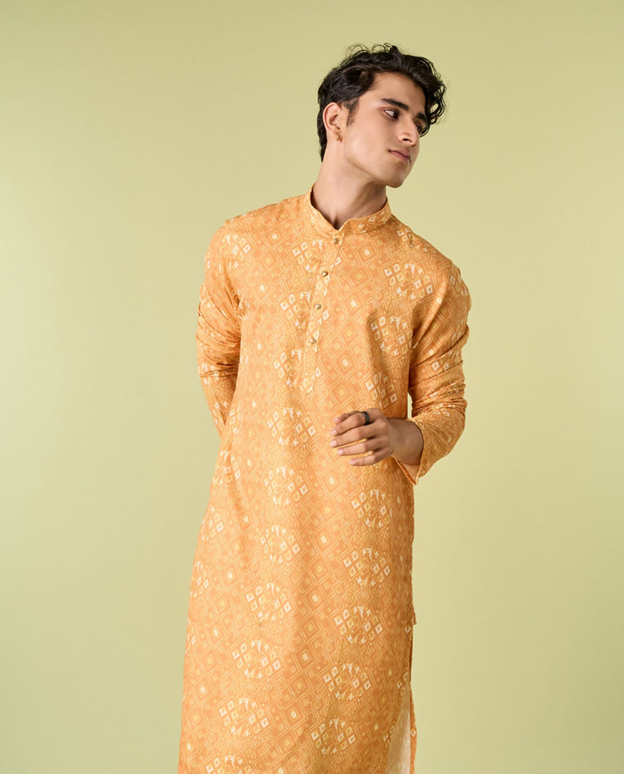 Diwas Men Mustard Yellow Knot Delight Kurta Pajama